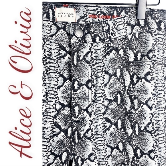 ALICE + OLIVIA Snakeprint Skinny Stretchy High Rise Ankle Jeans, Size 29 - Picture 8 of 9